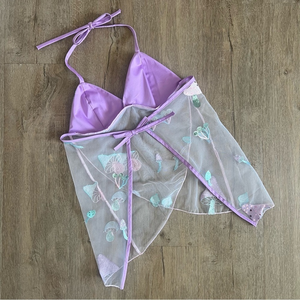 Handmade Y2K Fairycore Cottagecore Mushroom Embellished Halter Babydoll Vest Top - Picture 6 of 10